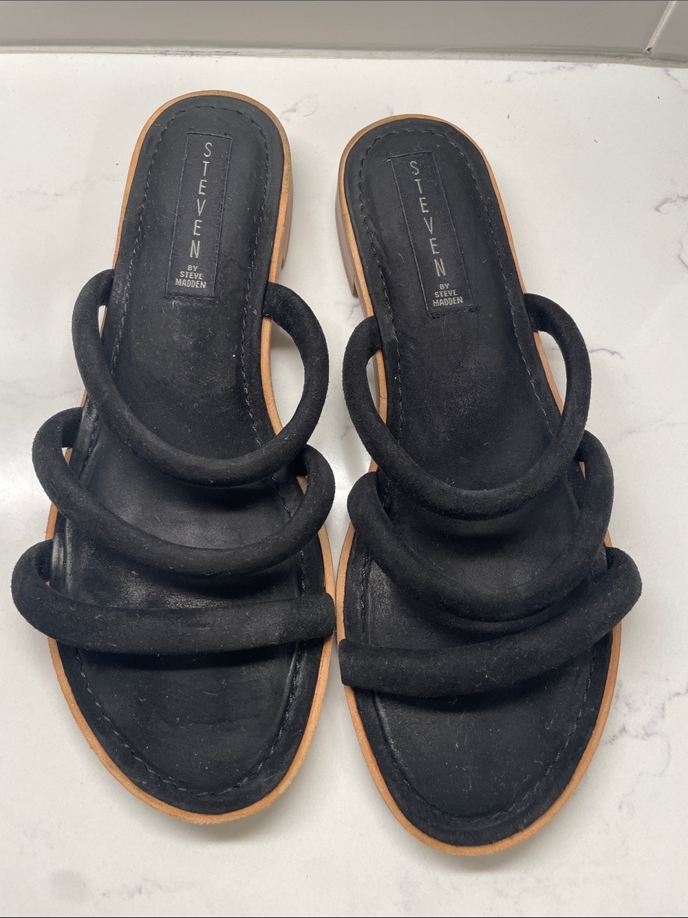 Steve Madden Black Triple-Loop Slide Sandals
